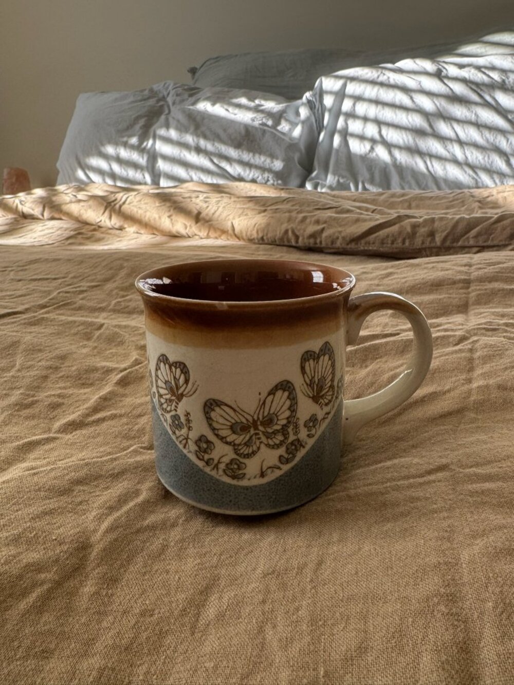 Butterfly Blue, Beige, and Brown Ceramic Coffee Mug
